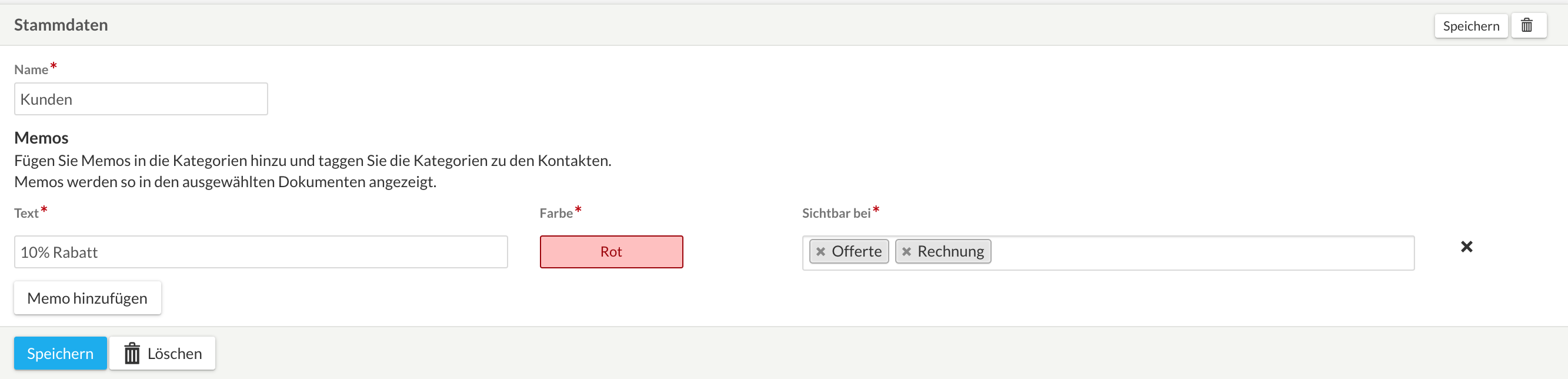Abb.: Memos in Kontakten.