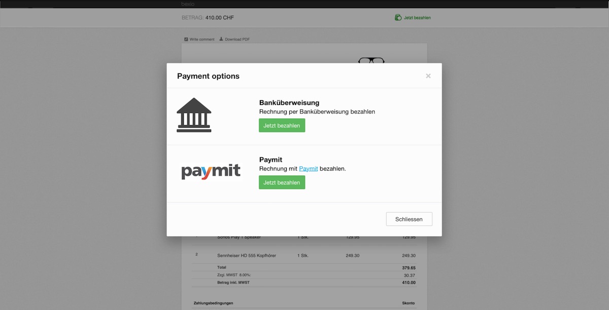 Rechnungen neu auch mit Paymit zahlen.