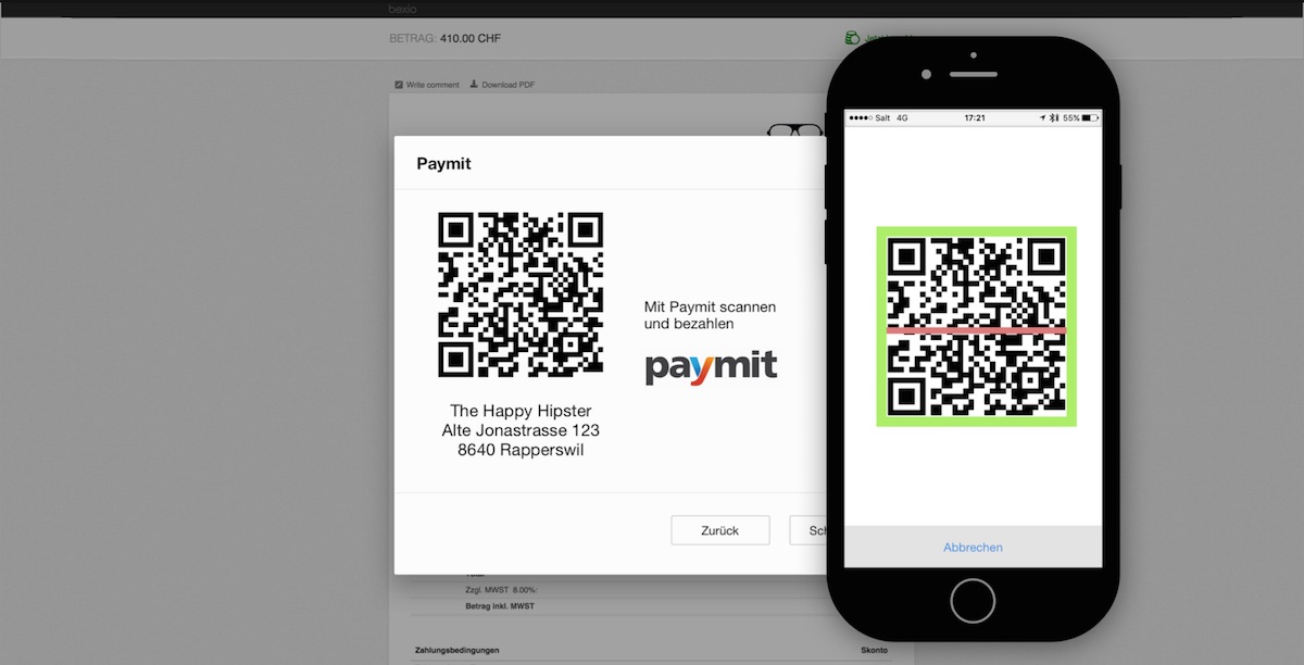 Einfach QR-Code mit dem Smartphone einscannen und Zahlung bestätigen.