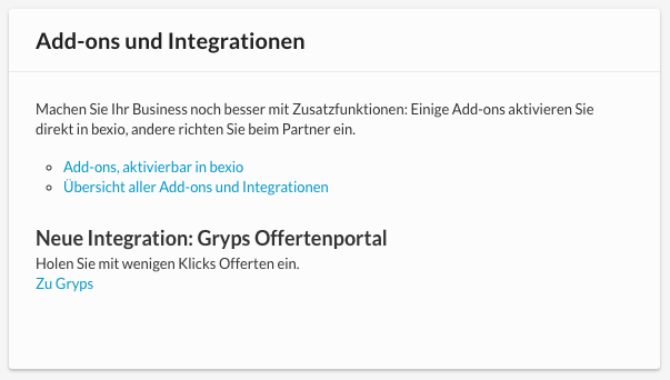bexio und Gryps: Neu finden Sie die Integration in Ihrem bexio-Konto.